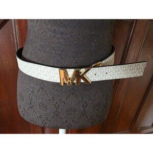 Michael Kors Womens Reversible Logo Belt With MK Gold Buckle